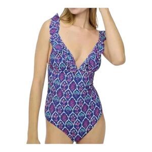 J. Crew Floral Ruffle-Shoulder V-neck One-Piece Swimsuit 3X Plus NWT
